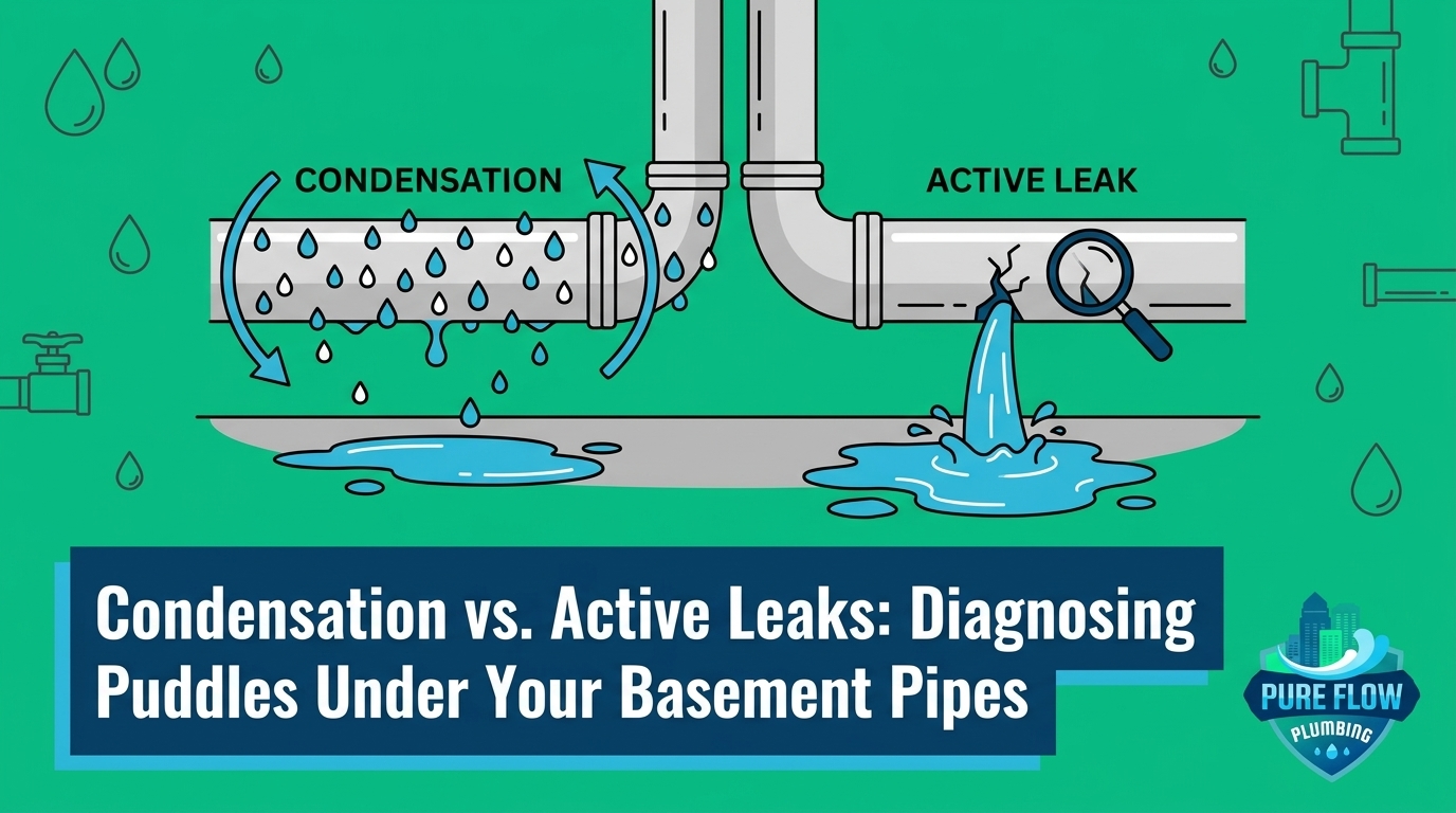 Condensation vs. Active Leaks: Diagnosing Puddles Under Your Basement Pipes — featured image
